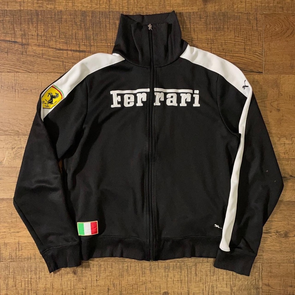 Puma Ferrari Track Jacket Mens L Black Racing F1 Formula 1 Zip Up Funnel Neck